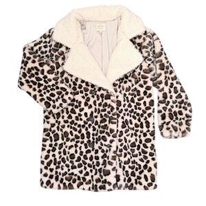 Hannah Banana Faux Fur Minky Coat Kids Teen girl 14 Leopard Print Sherpa Collar